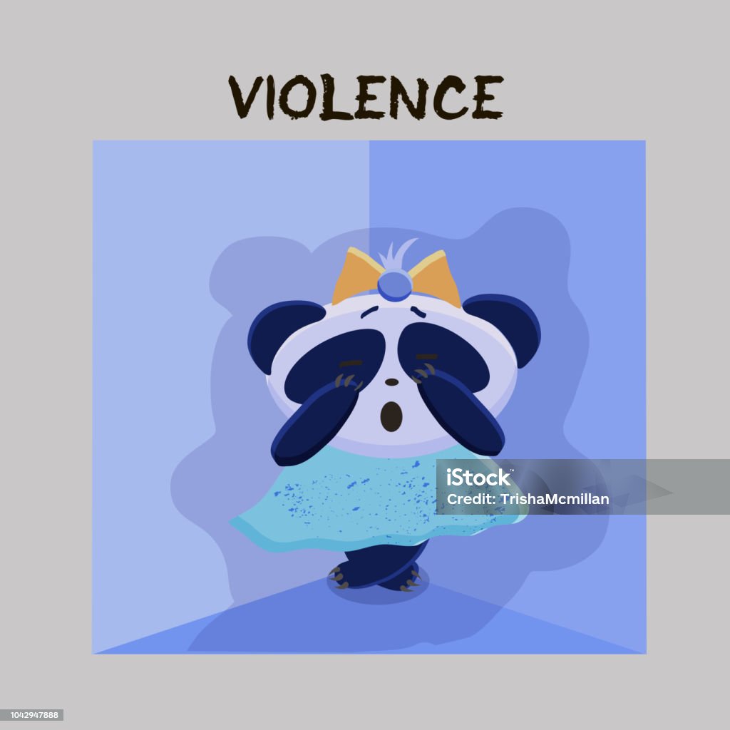 Violence. Mental Health Problem. Little scared panda, subjected to violence on a gray background. Vector illustration for websites, brochures, magazines. Cartoon, Flat. Medicine concept. Abuse stock vector