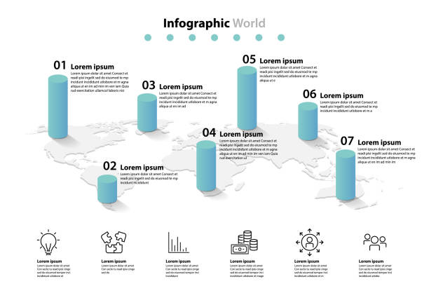 세계 지도 요소 infographic, infochart 비즈니스 정보 아이콘 - tranfer stock illustrations