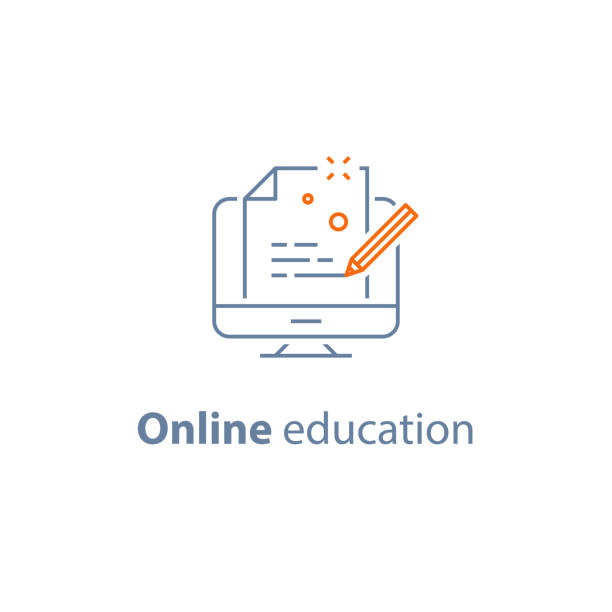 창작, 온라인 교육, 카피 라이팅 개념, 시험 준비, 선형 라인 - computer monitor internet editor education stock illustrations