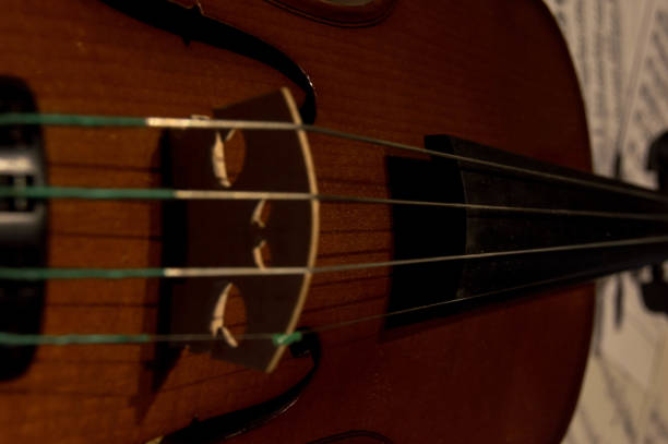 istock Wooden violin on a sheet music. 1042961134