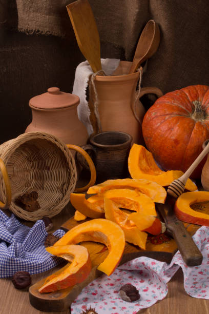 istock Pumpkin cooking on the kitchen table. Vintage style 1042961722