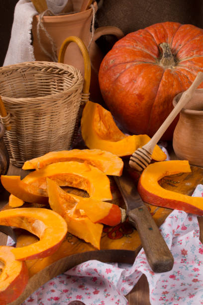 istock Pumpkin cooking on the kitchen table. Vintage style 1042961810