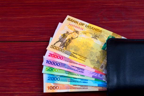 ugandan shilling in the black wallet - uganda imagens e fotografias de stock