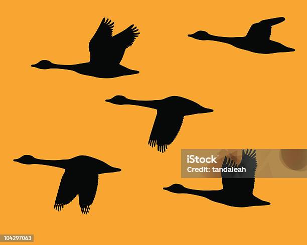 Silhouette Flock Of Geese Stock Illustration - Download Image Now - Canada Goose, In Silhouette, Goose - Bird