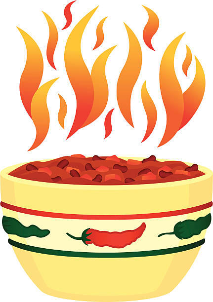 illustrazioni stock, clip art, cartoni animati e icone di tendenza di red hot chili in una ciotola con fiamme - chilli powder