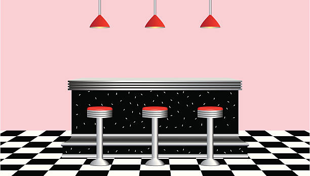 illustrations, cliparts, dessins animés et icônes de rétro style «diner» des années 1950 - bar stools illustrations