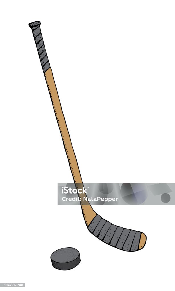 Ice Hockey Stick With Puck Sports Vector Illustration Isolated On White  Background Ice Hockey Sports Equipment Hand Drawn Stick In Cartoon Style  Stock Illustration - Download Image Now - iStock