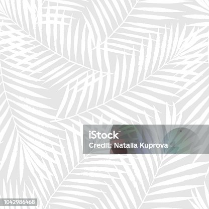 istock Summer tropical palm tree leaves seamless pattern. Vector grunge design for cards, web, backgrounds and natural product 1042986468