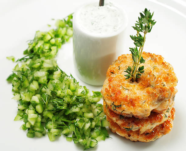 istock Mini Salmon Steak with Cucumber Fresh 104299023