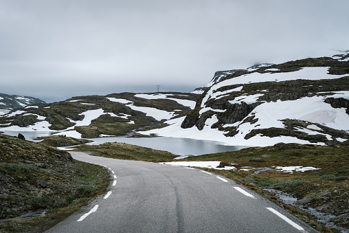 Aurlandsfjellet - national scenic route in Norway. Severe northern landscape. Near Sogn og Fjordane County Road 243