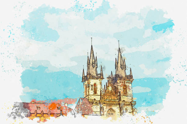 istock illustration beautiful old temple on the main square in Prague 1042997880