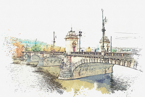 illustration Bridge over the Vltava River in Prague, Czech Republic
