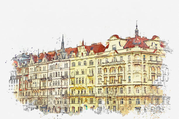 istock illustration. Traditional ancient architecture in Prague. 1042997974
