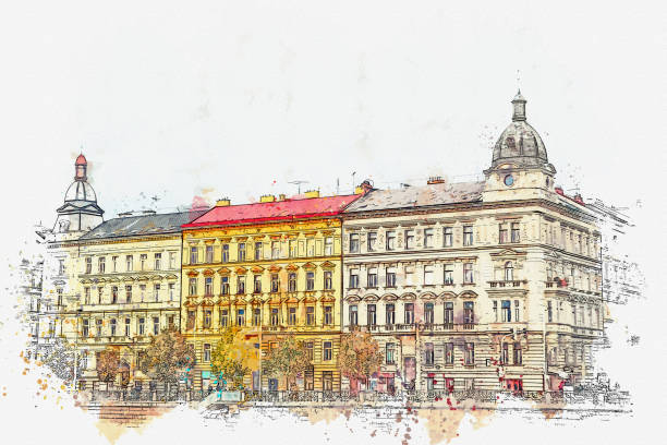 istock illustration. Traditional ancient architecture in Prague. 1042997986