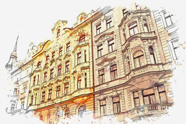 istock illustration. Traditional ancient architecture in Prague. 1042998036
