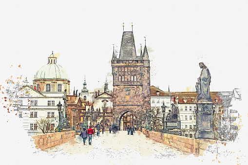 illustration Charles Bridge in Prague in the Czech Republic.