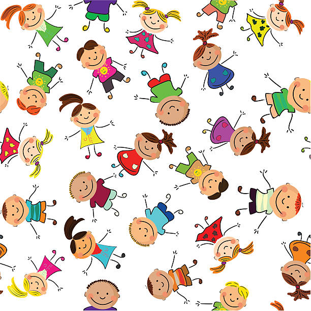 vector seamless background with kids. vector art illustration