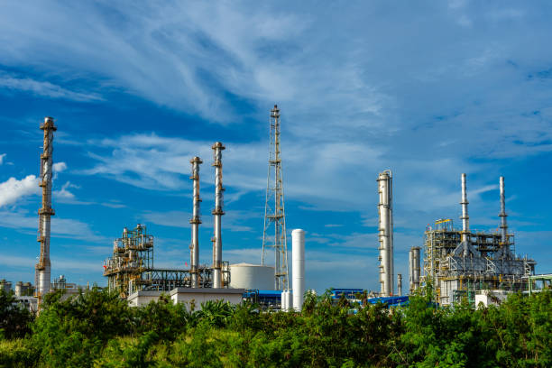 istock Plastic resin factory in industrial with cloudy sky. 1043008998