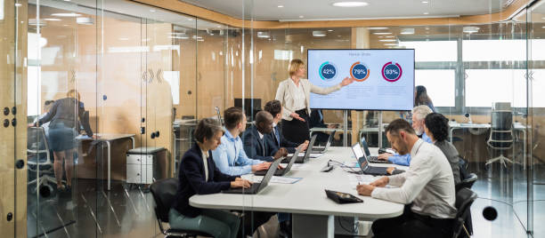 istock Female Financial Analyst Giving Presentation To Board Members 1043016494
