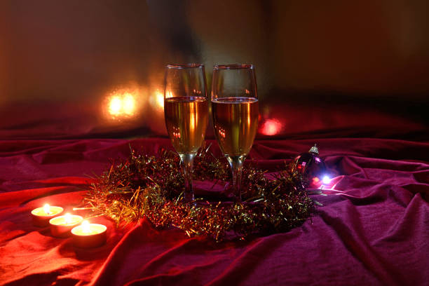 Still life of champagne at Christmas.