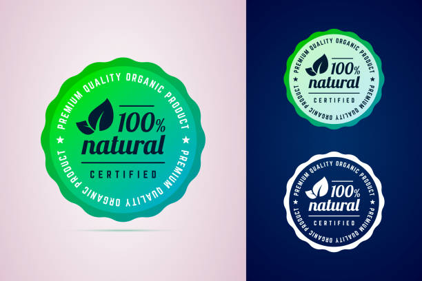 ilustrações, clipart, desenhos animados e ícones de 100 por cento natural produto certificado rodada distintivo. - 100 organic