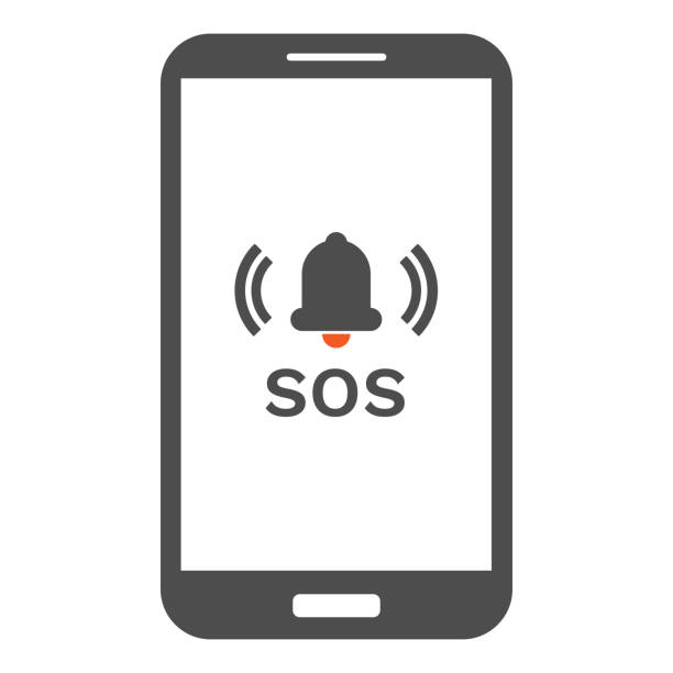 Smartphone with emergency button on screen. Vector Smartphone with emergency button on screen. Vector. sos stock illustrations
