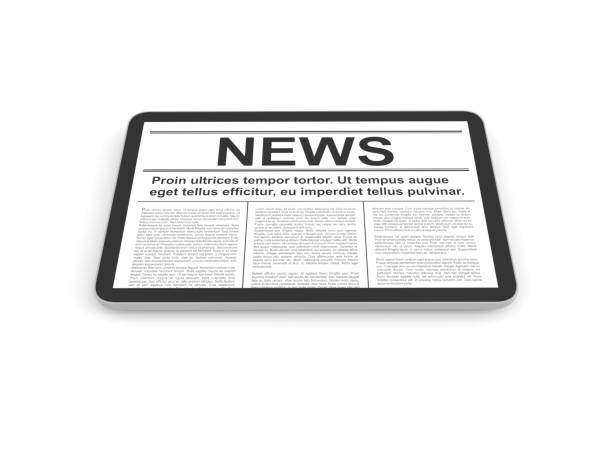 istock News in the tablet PC, isolated on white. 1043041214