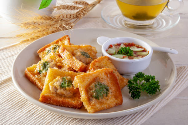 istock Fried Bread with Minced Pork Spread, Thai food 1043058548