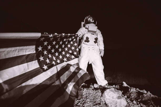 Proud American Astronaut Plant American Flag on the Alien Plane