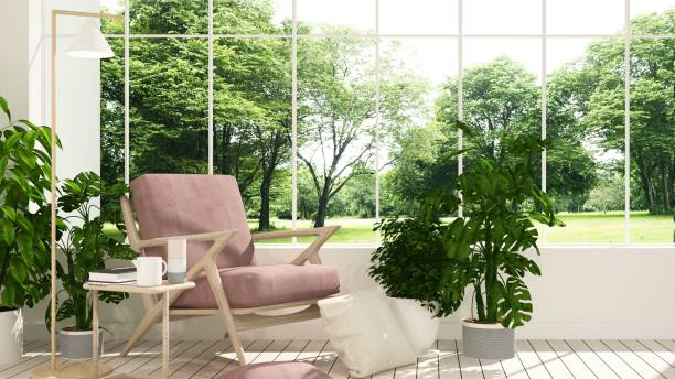 istock The interior minimal hotel relax space 3d rendering and nature view background 1043070346