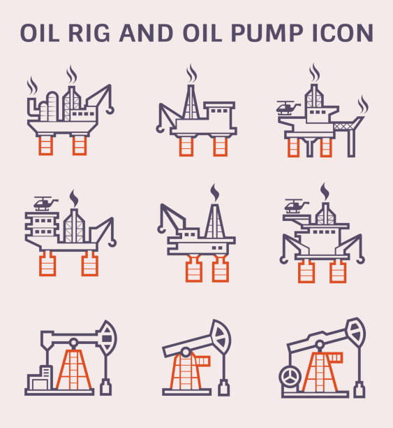 ikona platformy wiertniczej - świder wiertniczy stock illustrations