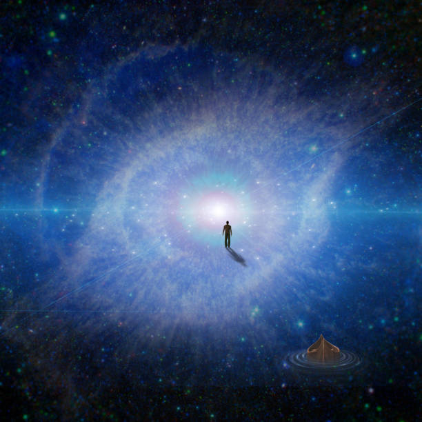 God's eye galaxy Figure of man walking to God's eye galaxy eye nebula stock pictures, royalty-free photos & images
