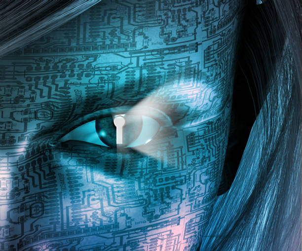 istock Electronic Woman with Key hole Eye 1043078988