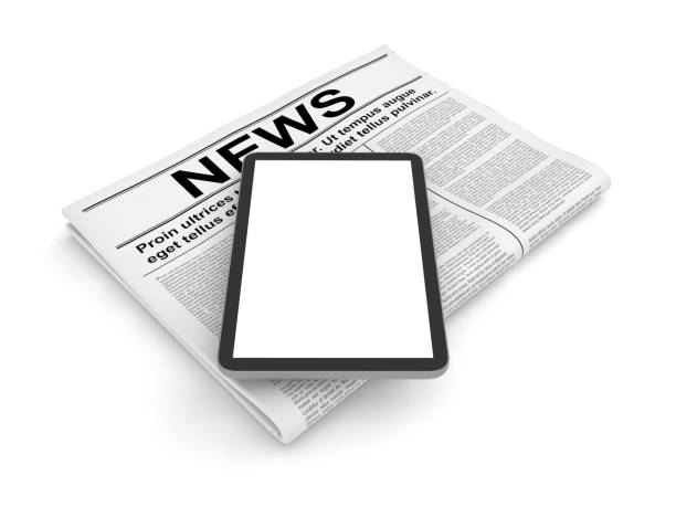 istock News in the newspaper and vertical blank tablet PC, isolated on white. 1043081614
