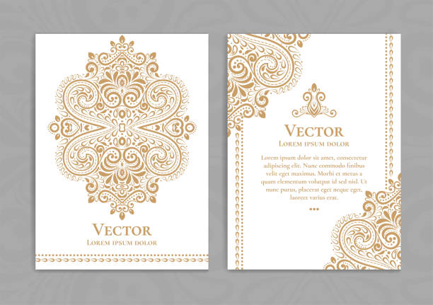 Gold and white vintage invitation card. Good for flyer, menu, brochure. Luxury ornament. Can be used for background, wallpaper, decoration or any desired idea. islamic book holy quran stock illustrations