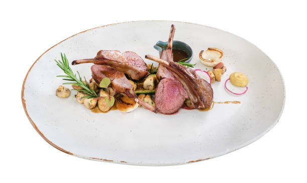 istock Lamb steak in ceramic dish isolated on white background, clipping path included 1043100208
