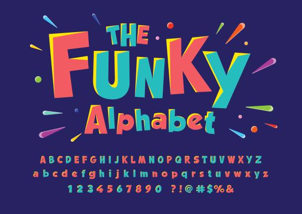 Funky font Colorful stylized font and alphabet funky stock illustrations