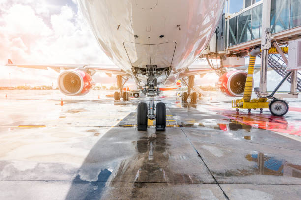 istock Airplane being preparing ready for takeoff in international airport 1043100594