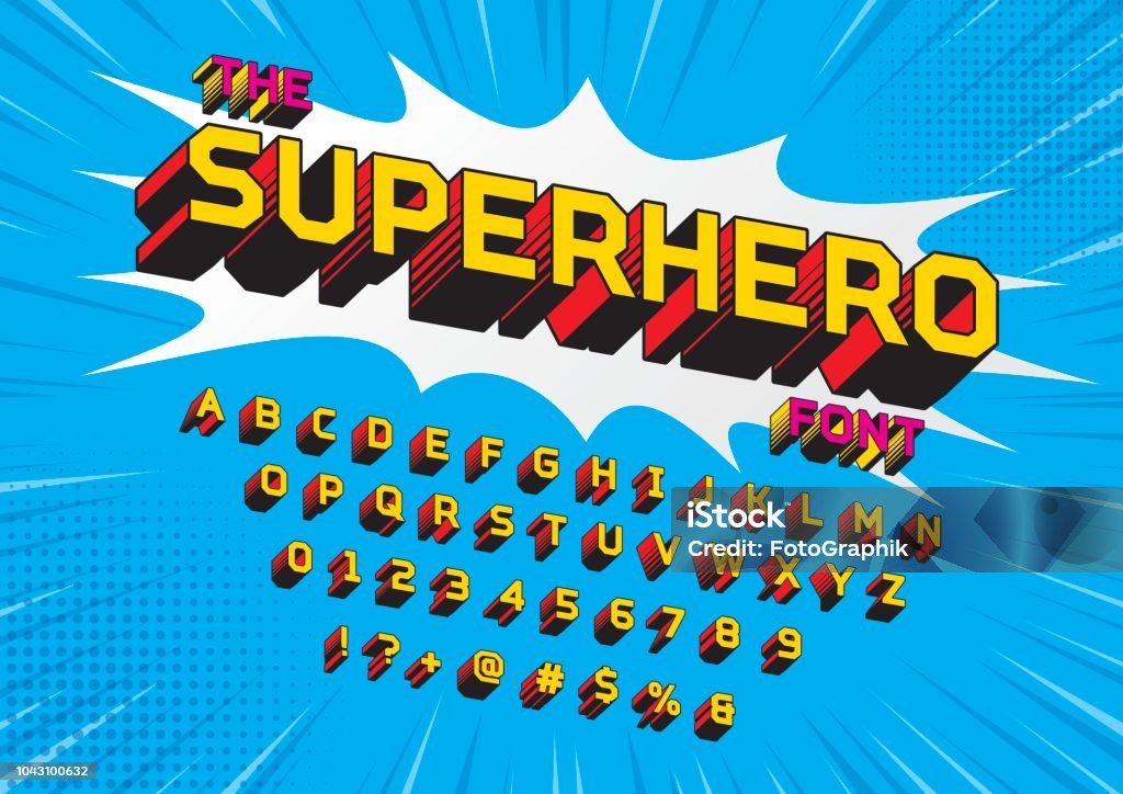 スーパー ヒーローのフォント - スーパーヒーローのロイヤリティフリーベクトルアート