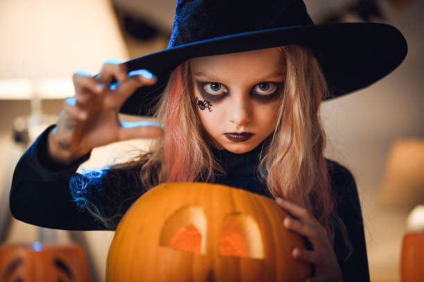 Portrait of Little witch. Halloween.