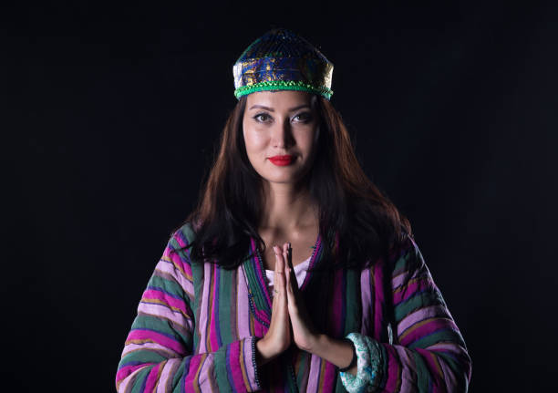 Tibetan girls walk in the prairie village