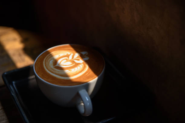 Coffee latte on wooden table