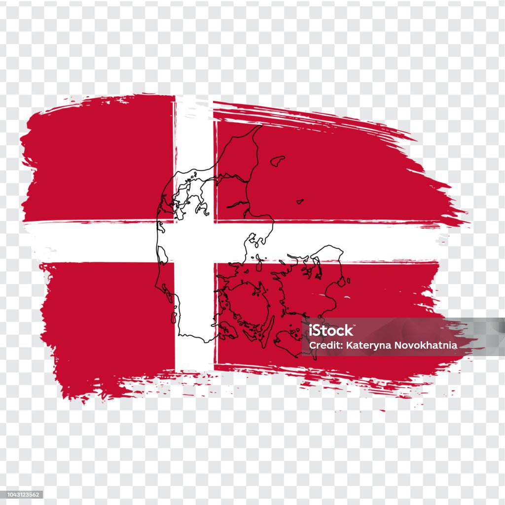 Flag Denmark from brush strokes and Blank map Denmark . High quality map of Denmark  and flag on transparent background. Stock vector. Vector illustration EPS10. Aarhus stock vector