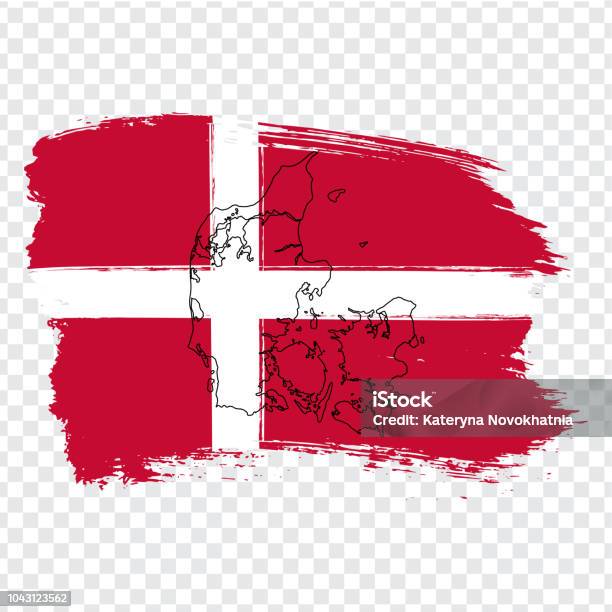 Flag Denmark From Brush Strokes And Blank Map Denmark High Quality Map Of Denmark And Flag On Transparent Background Stock Vector Vector Illustration Eps10 Stock Illustration - Download Image Now