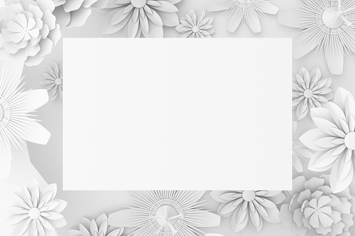 Creative white floral postcard design. Mock up, 3D Rendering