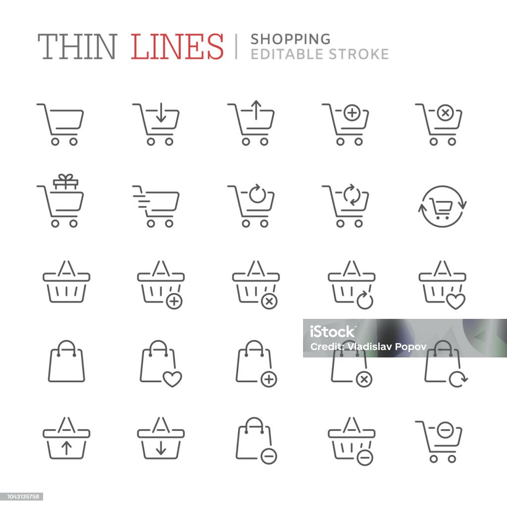 Collection of shopping related line icons. Editable stroke Icon Symbol stock vector