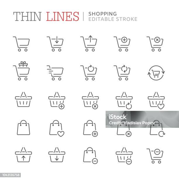 Collection Of Shopping Related Line Icons Editable Stroke Stock Illustration - Download Image Now