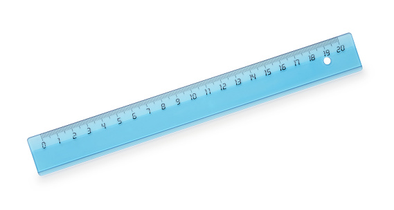 Blue plastic ruler isolated on white background