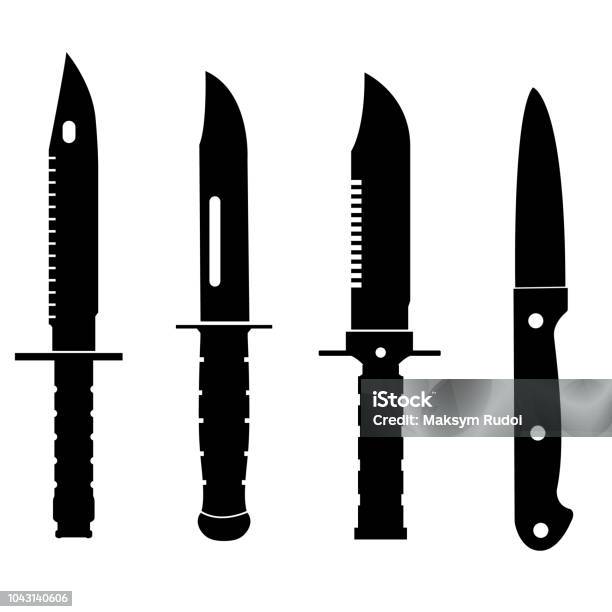 Knife Icon Silhouette On White Background Stock Illustration - Download Image Now - Kitchen Knife, Icon Symbol, Hunting - Sport
