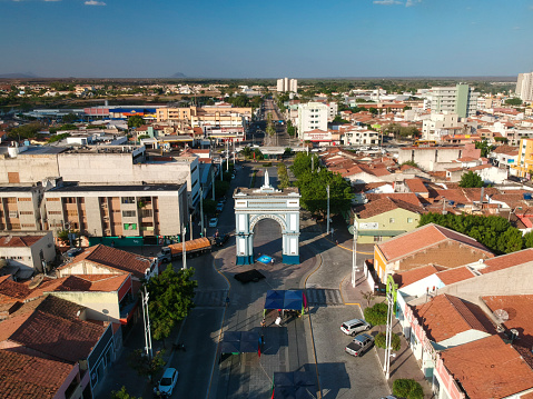 Sobral, Circa September 2018: Aerial view of the Arco de Nossa Senhora de Fatima, symbol of Sobral city, State of Ceara, Brazil.